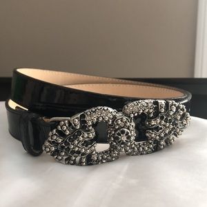 Leatherock women’s bling belt w black patent leather and gorgeous buckle sz L35